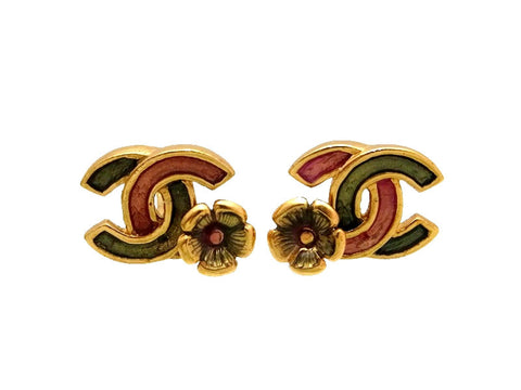 Vintage Chanel stud earrings CC logo flower