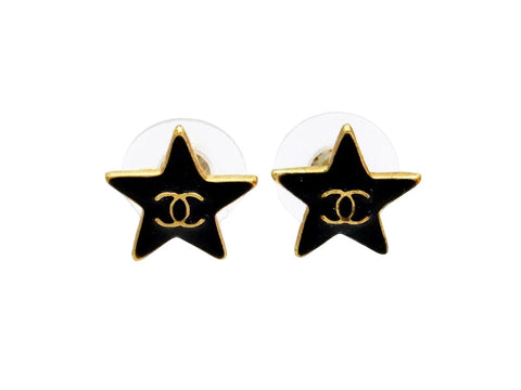 Vintage Chanel stud earrings CC logo black star
