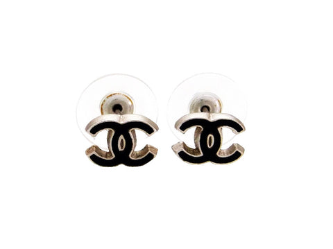 Vintage Chanel stud earrings CC logo double C black