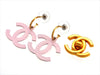 Vintage Chanel stud earrings white pink CC logo dangle