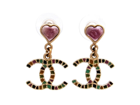 Vintage Chanel stud earrings multicolor CC logo dangle