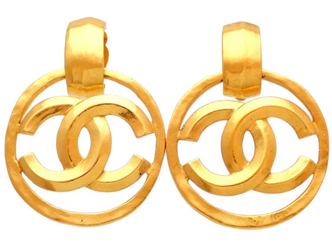 Authentic vintage Chanel earrings CC logo hoop dangle