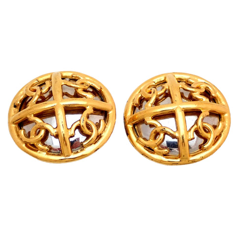 Authentic vintage Chanel earrings CC logo mirror round