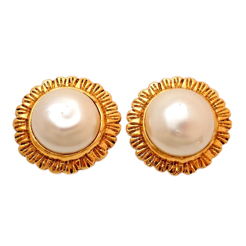 Authentic vintage Chanel earrings Faux Pearl Round