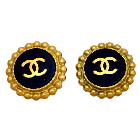 Authentic vintage Chanel earrings CC logo black round