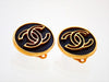 Authentic vintage Chanel earrings CC logo round black leather