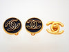 Authentic vintage Chanel earrings CC logo round black leather