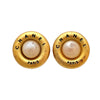 Authentic vintage Chanel earrings faux pearl Letter Logo Round