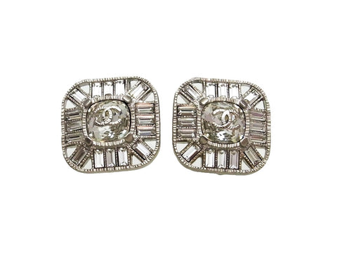 Vintage Chanel earrings CC logo rhinestone square