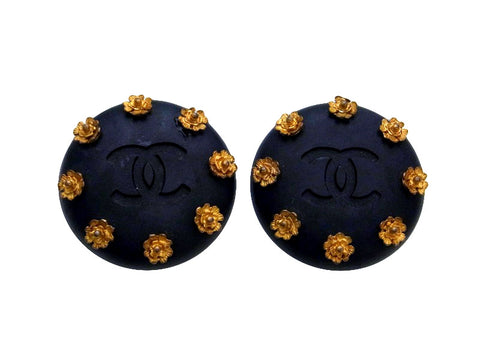 Vintage Chanel earrings CC logo camellia round