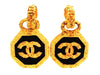 Vintage Chanel earrings CC logo black round dangle