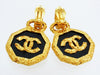 Vintage Chanel earrings CC logo black round dangle