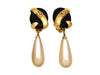 Vintage Chanel earrings CC logo black stone pearl dangle