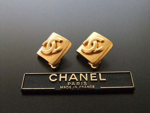 Authentic vintage Chanel earrings gold CC rhombus small