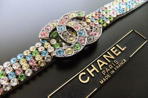 Authentic Vintage Chanel bracelet bangle multicolor rhinestone CC