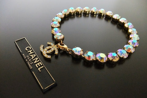 Authentic Vintage Chanel bracelet anklet aurora color rhinestone CC