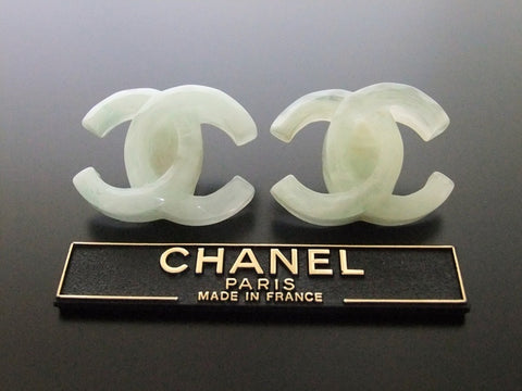 Authentic vintage Chanel earrings white green CC