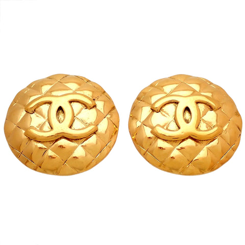 Authentic Vintage Chanel earrings CC logo quilted round large