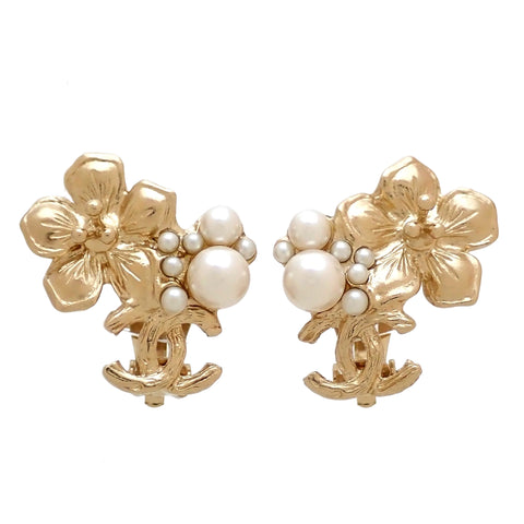Authentic Vintage Chanel earrings CC logo cherry blossom faux pearl 2011