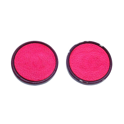 Authentic Vintage Chanel earrings CC logo pink leather round