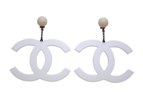 RARE Authentic Vintage Chanel earrings huge CC logo dangle plastic 1996