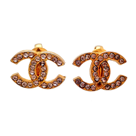 Authentic Vintage Chanel earrings CC logo rhinestone