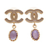 Auth vintage Chanel stud pierced earrings CC logo purple stone dangle