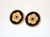Auth vintage Chanel stud pierced earrings camellia CC logo black round