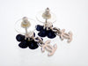 Auth vintage Chanel stud pierced earrings black flower CC logo dangle