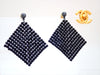 Auth vintage Chanel stud pierced earrings black rhinestone beads dangle