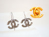 Auth vintage Chanel stud pierced earrings CC logo dangle silver color
