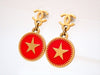 Auth vintage Chanel stud pierced earrings CC logo star red round dangle