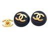 Authentic vintage Chanel earrings black round gold CC logo