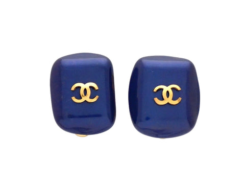 Authentic vintage Chanel earrings Blue faux pearl stone CC logo