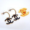 Auth Vintage Chanel stud earrings CC logo double C black dangle
