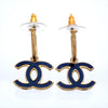 Auth Vintage Chanel stud earrings CC logo double C black dangle