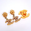 Auth Vintage Chanel stud earrings CC logo camellia rhinestone dangle