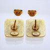 Auth Vintage Chanel stud earrings CC logo glass stone brown square