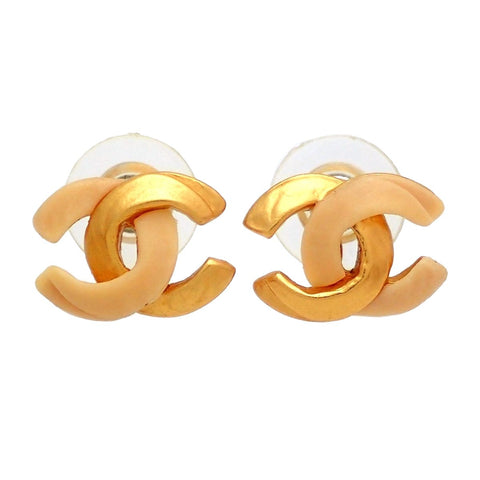 Auth Vintage Chanel stud earrings CC logo double C
