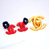 Auth Vintage Chanel stud earrings CC logo double C black flower red