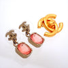 Auth Vintage Chanel stud earrings CC logo pink plastic stone dangle
