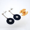 Auth Vintage Chanel stud earrings CC logo vinyl record black dangle