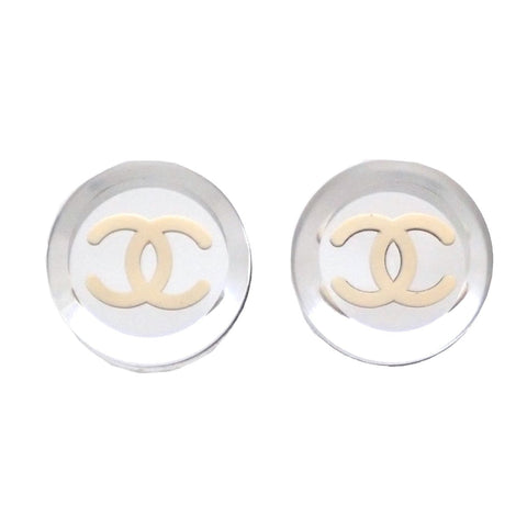 Auth Vintage Chanel stud earrings CC logo mirror clear round