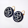 Auth Vintage Chanel stud earrings CC logo camellia black dangle