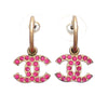 Auth Vintage Chanel stud earrings CC logo double C rhinestone pink dangle
