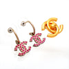 Auth Vintage Chanel stud earrings CC logo double C rhinestone pink dangle