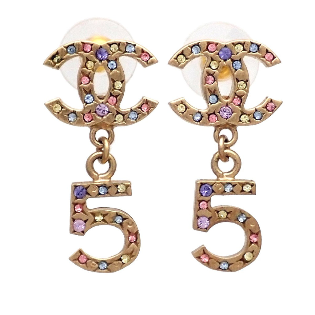 Auth Vintage Chanel stud earrings CC logo double C No.5 rhinestone