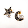 Auth Vintage Chanel stud earrings CC logo star moon rhinestone black