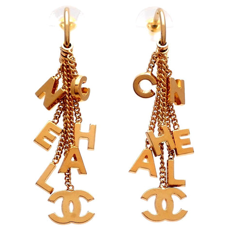 Auth Vintage Chanel stud earrings CC double C letter logo dangle