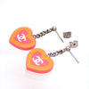 Auth Vintage Chanel stud earrings CC logo heart pink dangle